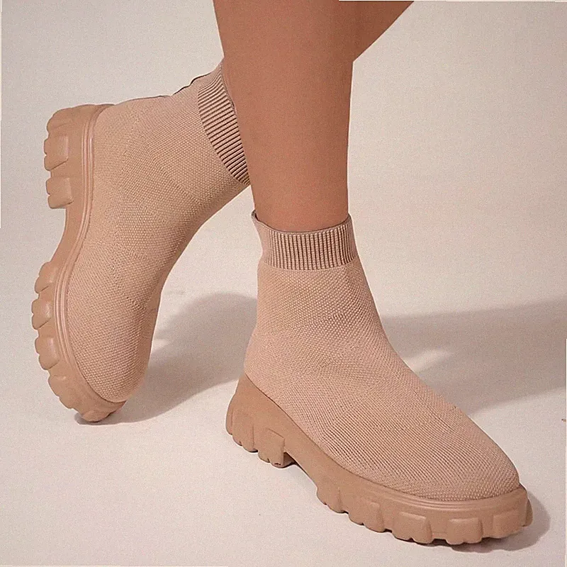 Marken Damen Stiefeletten, leichte Freizeit Keil Socke Strick Winterstiefel