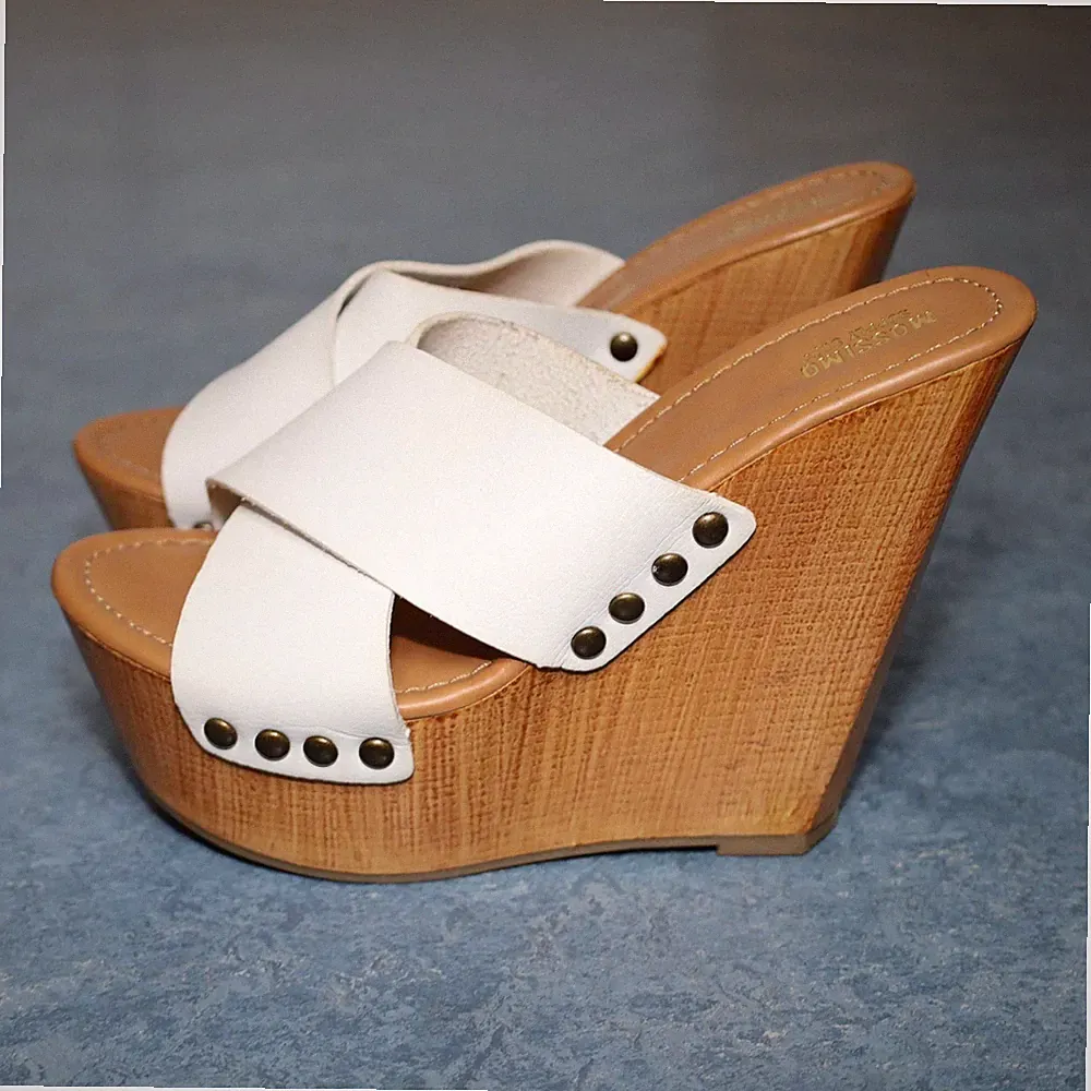 MASSIMO SUPPLY Keil-Pantoletten Wedges Zoccoli Mules weiß 13cm Absatz Gr. 37 NEU