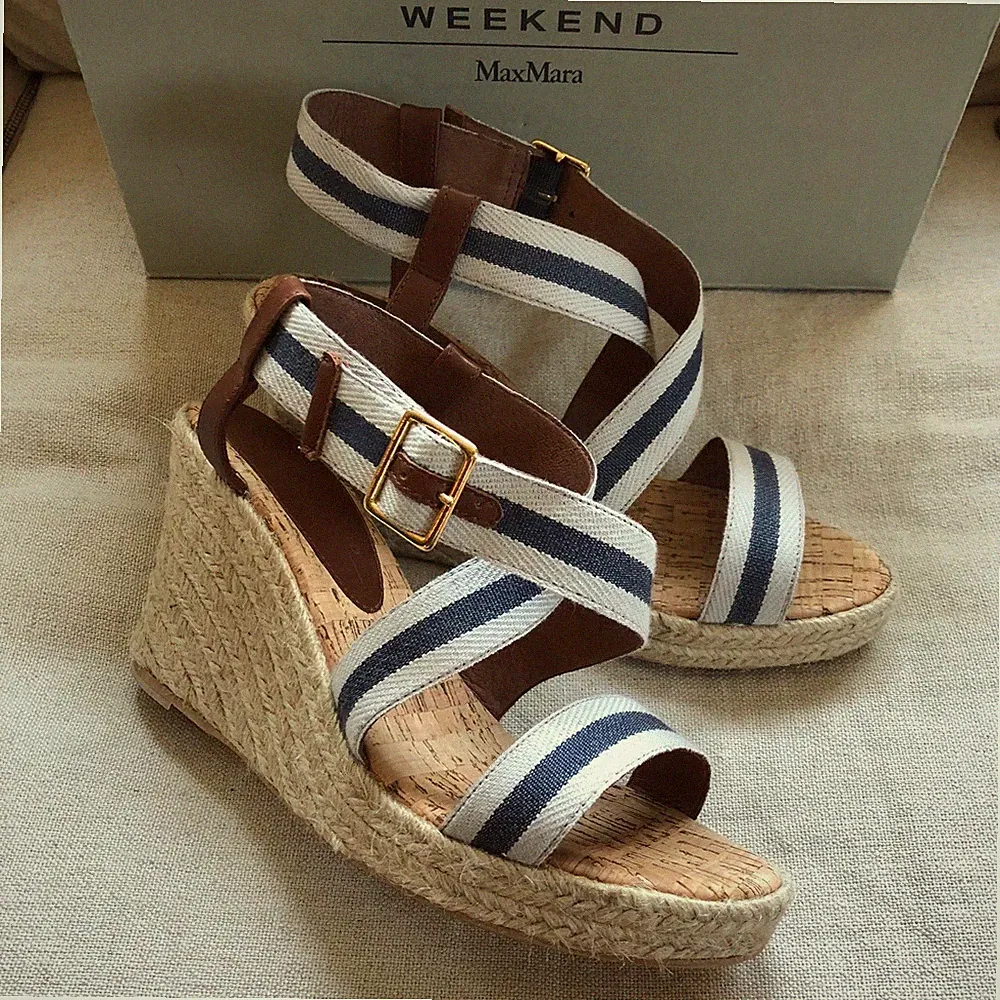 MaxMara Weekend Wedges / Keilsandaletten DEODORA Leinen / Blau EU40