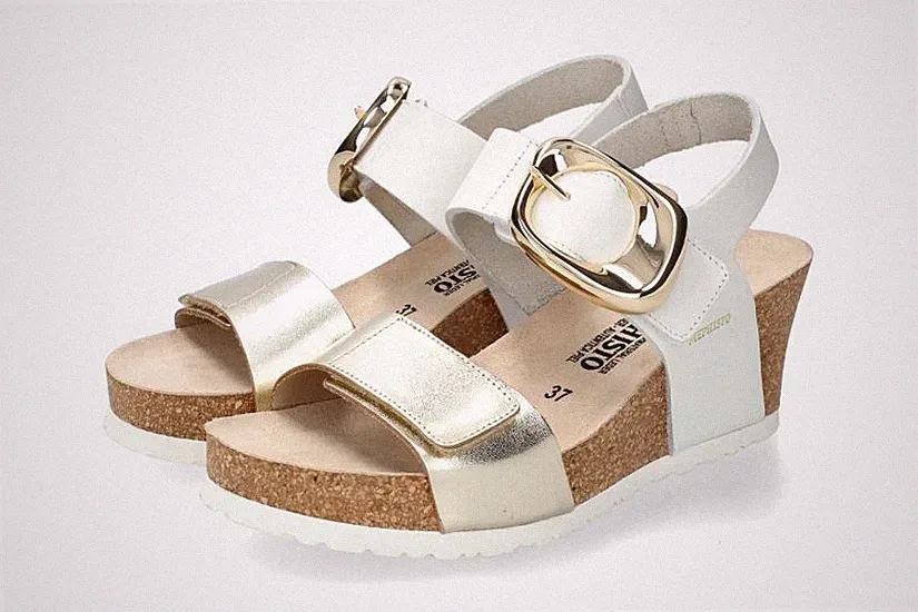 MEPHISTO - DAMEN LEDER SANDALE MIT KEILABSATZ LEANDRE GOLD+WEISS