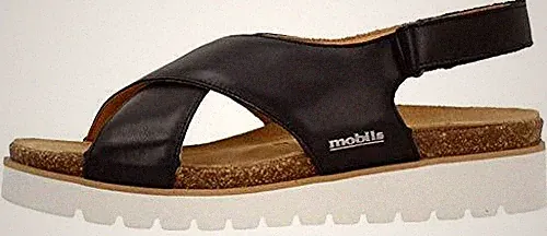 MEPHISTO - DAMEN SANDALE MIT KREUZRIEMEN AUS LEDER UND NIEDRIGEM KEILABSATZ TALLY BLACK