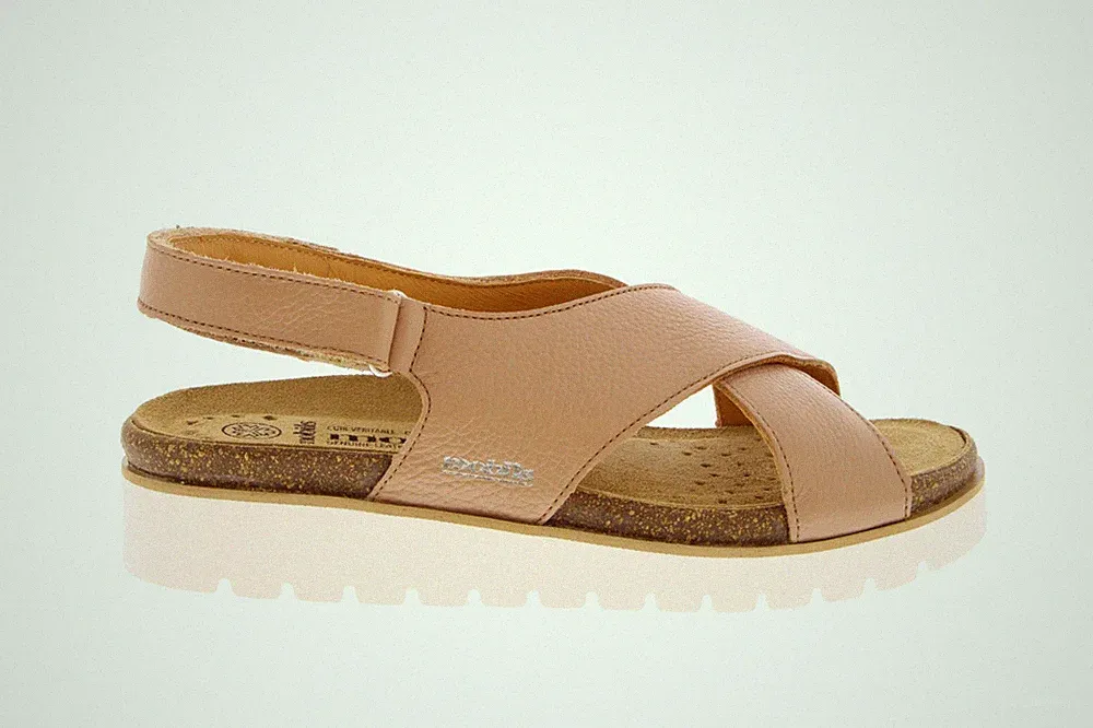 MEPHISTO - DAMEN SANDALE MIT KREUZRIEMEN AUS LEDER UND NIEDRIGEM KEILABSATZ TALLY CAMEL