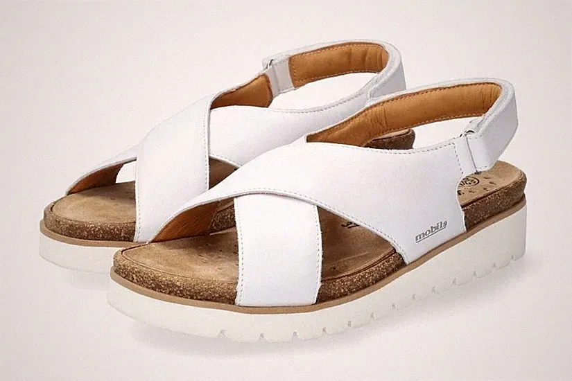 MEPHISTO - DAMEN SANDALE MIT KREUZRIEMEN AUS LEDER UND NIEDRIGEM KEILABSATZ TALLY WHITE