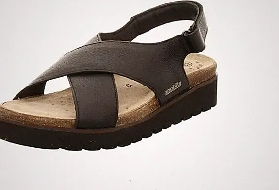 MEPHISTO DAMEN SANDALE MIT KREUZRIEMEN AUS SCHWARZEM LEDER + SCHWARZE SOHLE TALLY