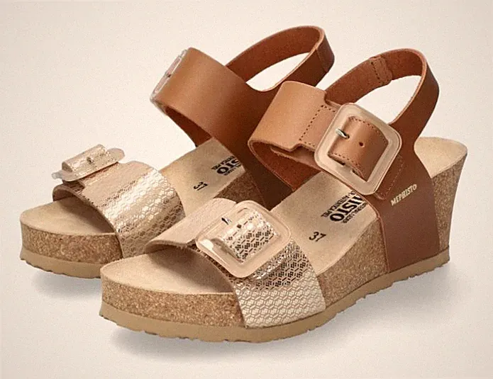 Mephisto Lissia Camel Keilabsatz Komfort Sandale Damen Größen 5/36-10/41 Neu