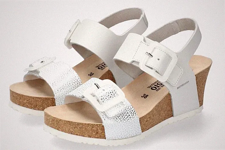 Mephisto Lissia Weiß Silber Keil Komfort Sandalen Damen Größen 5/36-10/41 Neu
