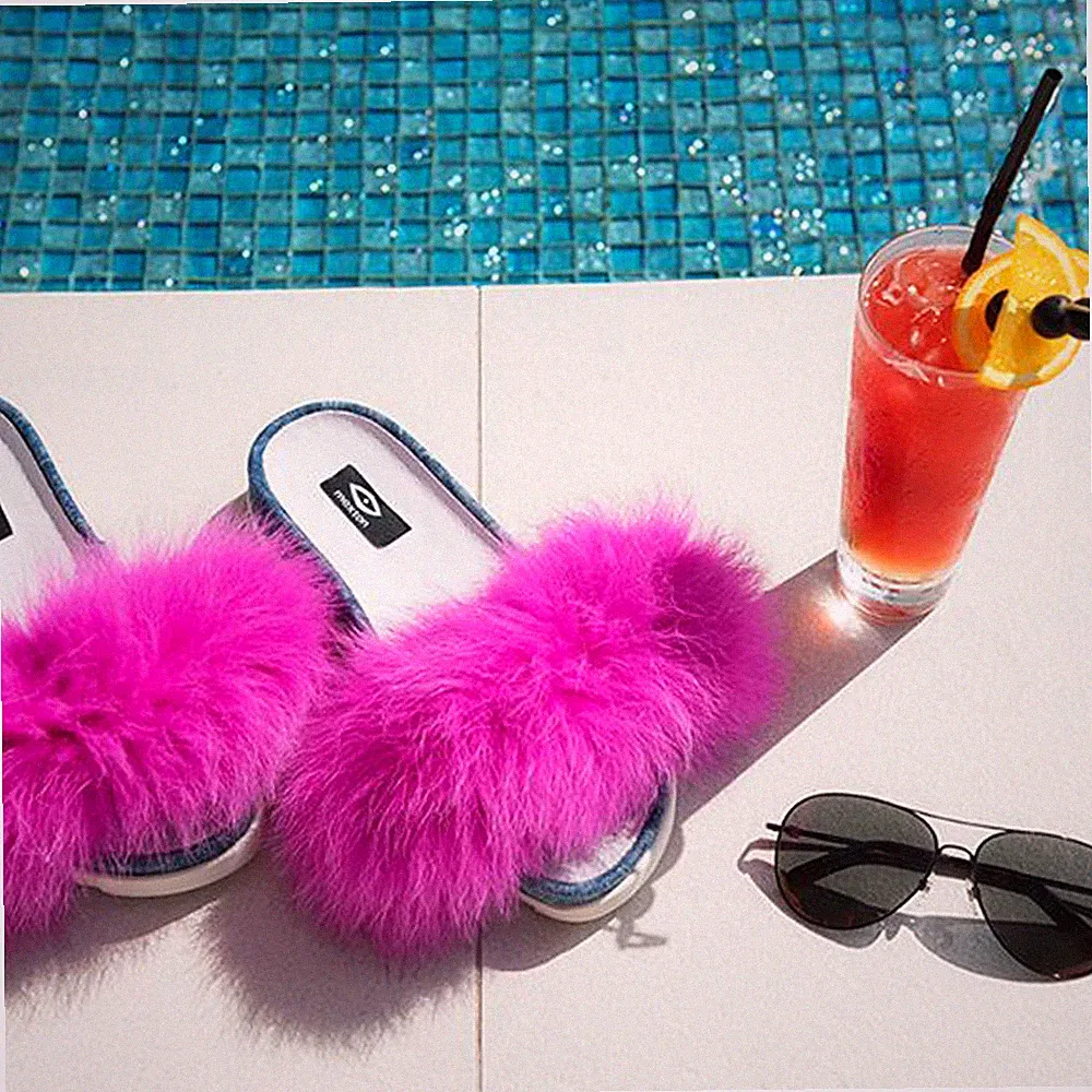 Mexton Pantoletten Plateau Hausschuhe Fell Strandschuhe Pink 36-39