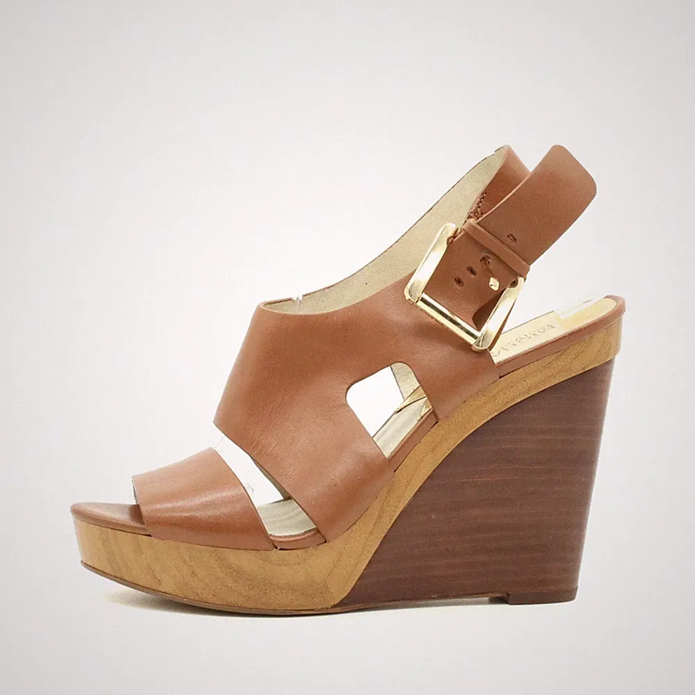 Michael Kors Damen Sandalen EU 40 Keilabsatz Braun Leder Schnalle