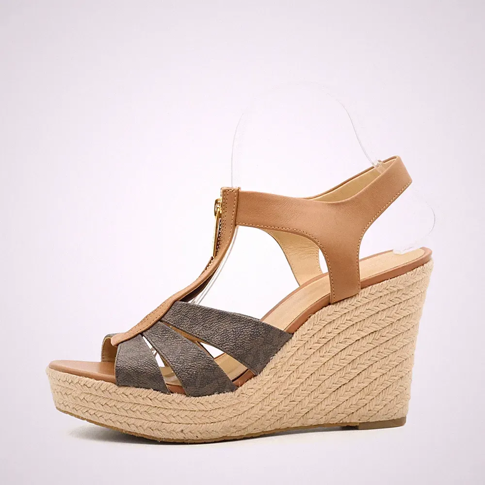 Michael Kors Damen Sandalen EU 40 Wedge Riemchensandale Braun