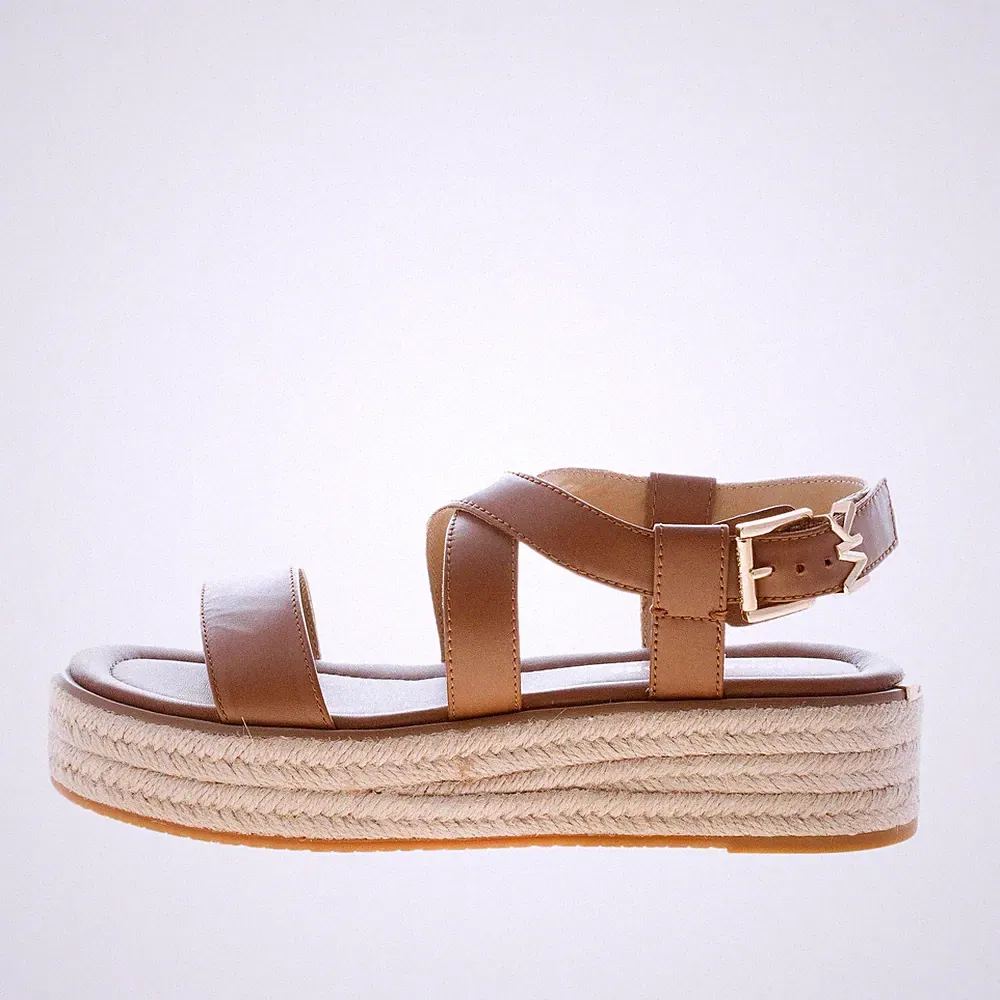 MICHAEL KORS damen schuhe Lynn Espadrille Sandale Luggage Leder Seil Keil