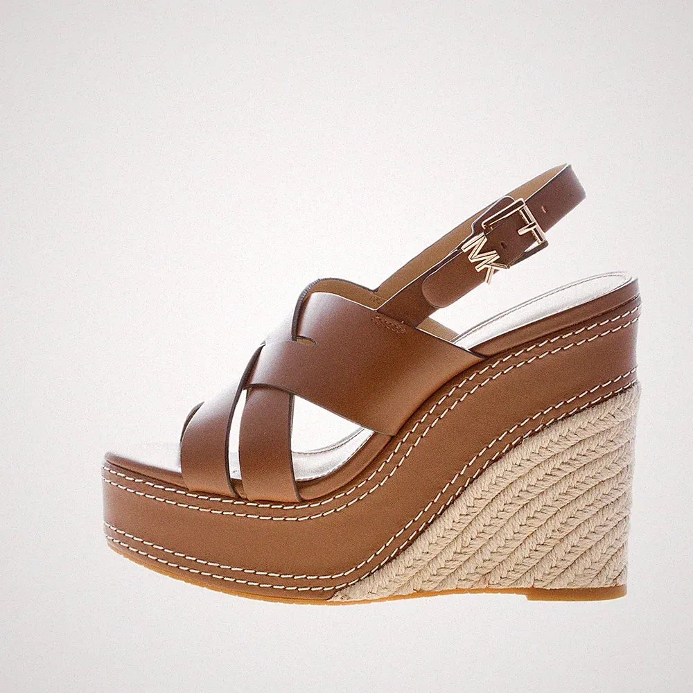 MICHAEL KORS Damen Schuhe Sandale Nora Wedge Leder Leder Keilabsatz 13 cm Kordelzug