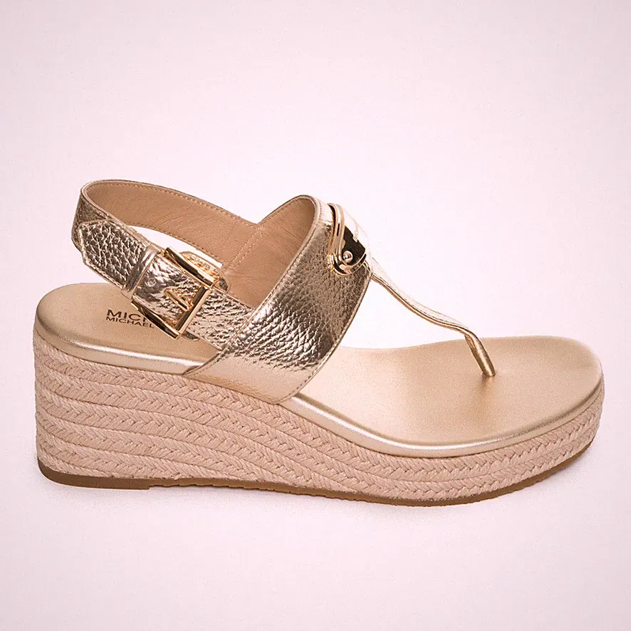 MICHAEL KORS DARCY MID WEDGE Damen Sandalen Gold Keilabsatz Gr 37 NEU BOX