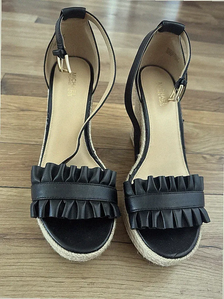Michael Kors Keilabsatz Sandalen, Sandaletten, Größe 37 Schwarz Leder