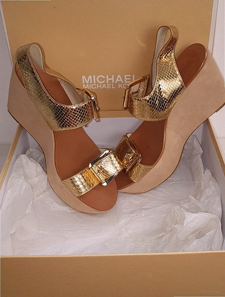 Michael Kors Keilsandaletten Warren Metallic Embossed-Leder Gr. UK 7 EU 40 US 9
