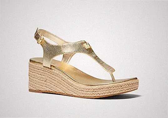 Michael Kors Laney Helle Gold Leder Espadrille Thong Wedge Damen Größe 6-10/NEU