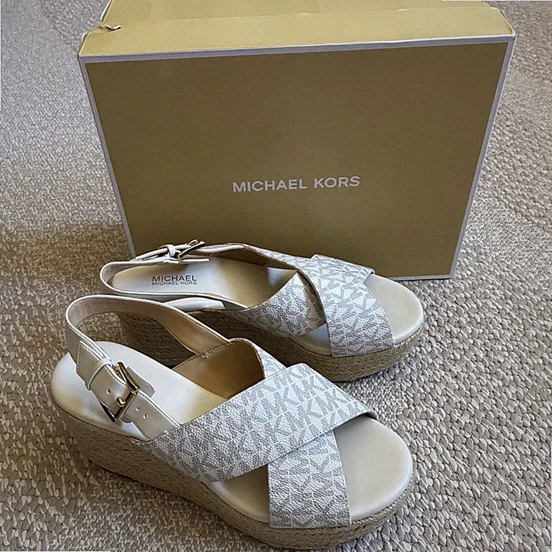 Michael Kors Sandalen creme Gr. 37 Espadrille Plateau Wedge Keilabsatz Monogramm