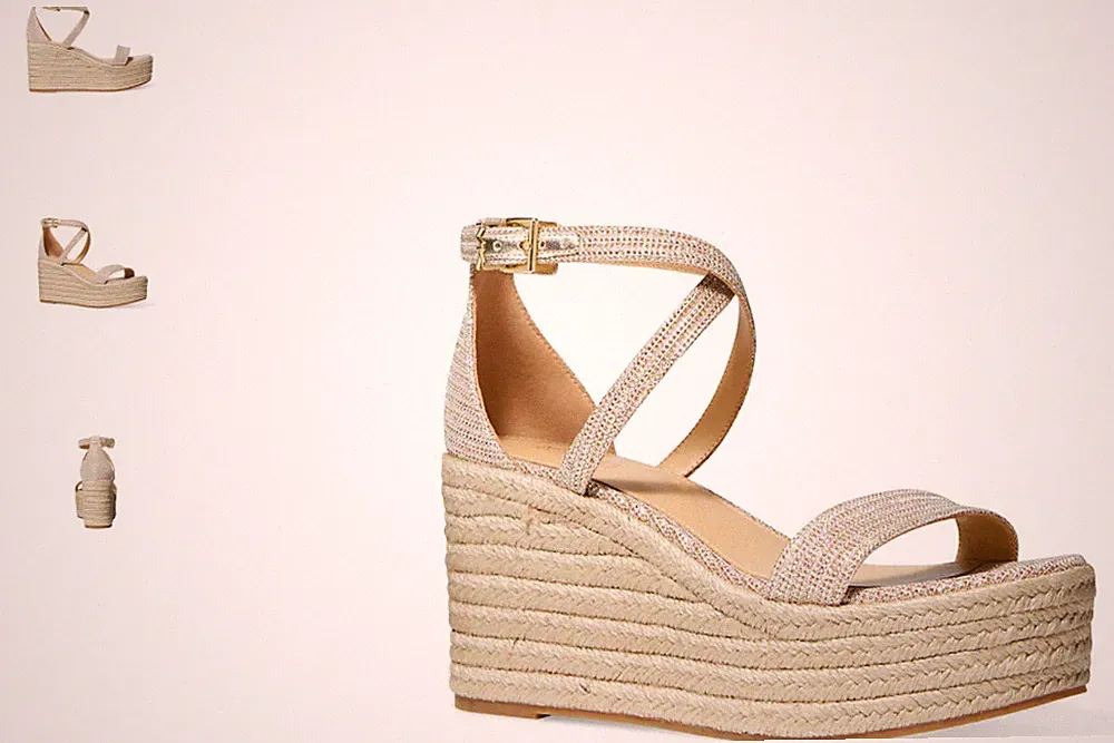Michael Kors Serena Blass Gold Espadrille Tanga Keilabsatz Damen Größe 5-11 /