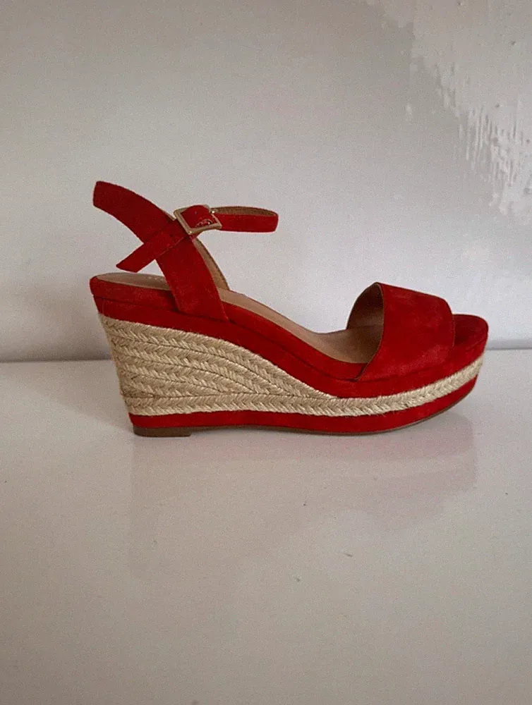 Minelli Damen Keilsandaletten Plateau Veloursleder Rot Gr. 36 Neu