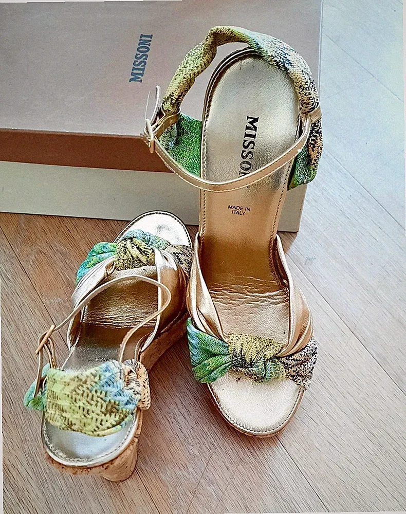 Missoni Damen Keilabsatz-Slingback Sandalen Kunstleder Korksohle EU 39