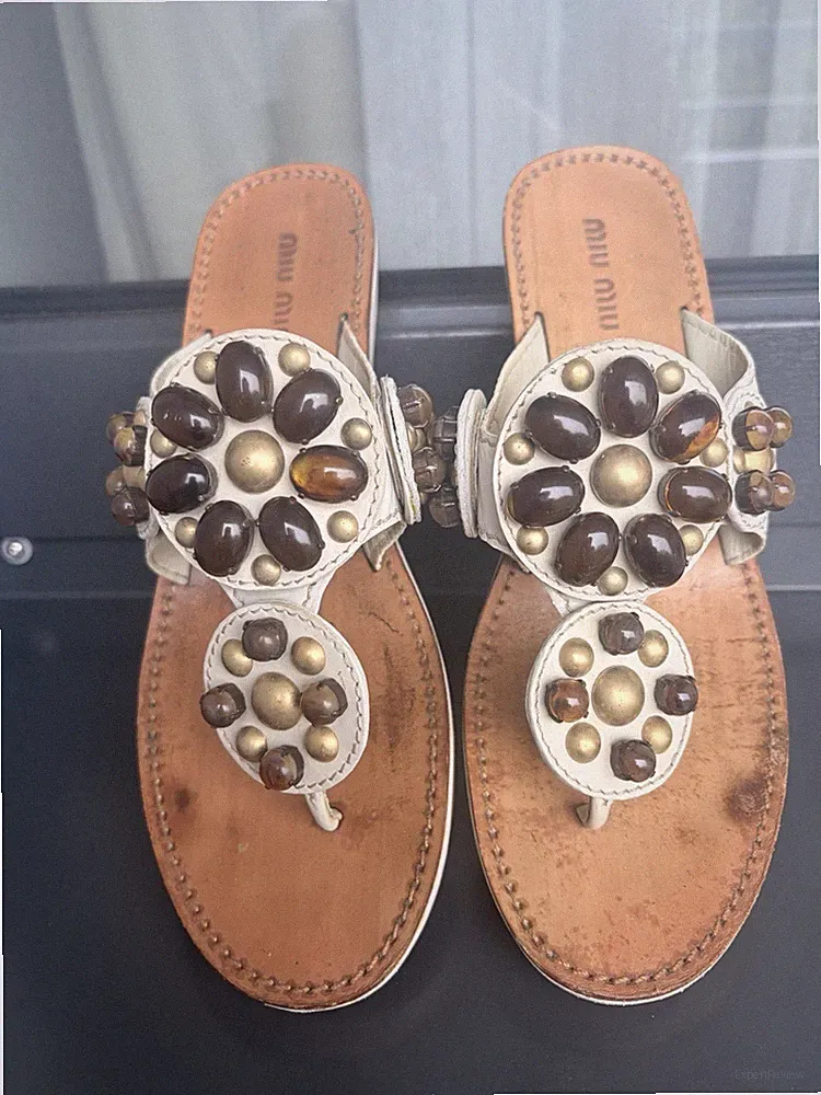 Miu Miu Archive SS 2004/2005 Runway Sandalen Leder Steine Gr. 38,5