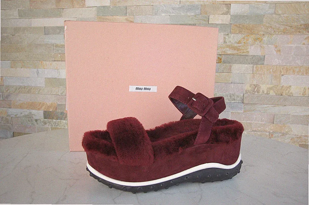MIU MIU EU 35,5 Plateau Sandaletten Wedges Schuhe Schaffell rot NEU ehem UVP590€