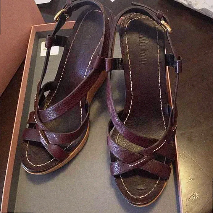 Miu Miu Keilsandaletten Größe 36 dunkelbraun Hirschleder 11 cm Absatz authent...