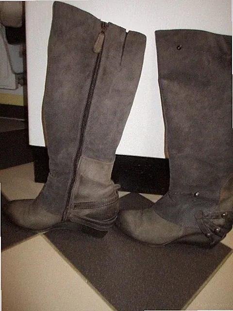 Mjus,Langgschaft Stiefel,Riemchen,Gr.40,Grau/Taupe,Keilabsatz 5cm.