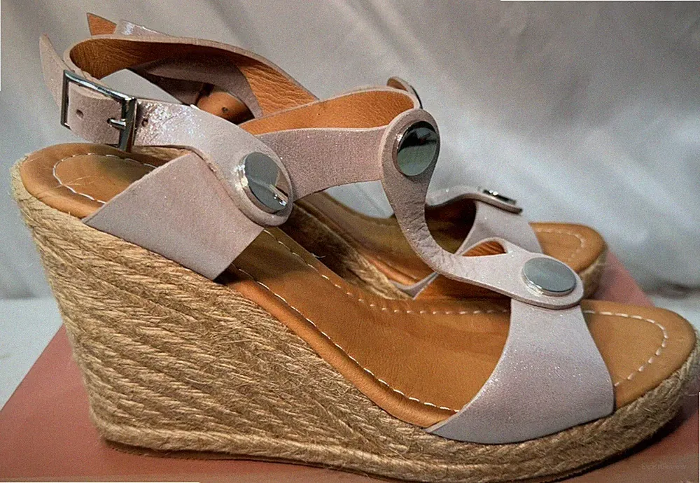 Moda in Pelle Leder Sandalen UK 8 / 41 Parris Stone High Wedge Heel Fesselriemchen