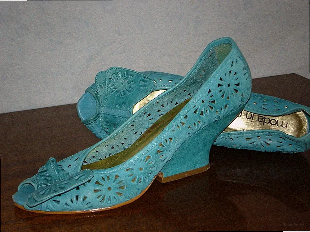 MODAINPELLE Schuhe türkis hellblau Keilabsatz Leder mittelhoher Absatz...