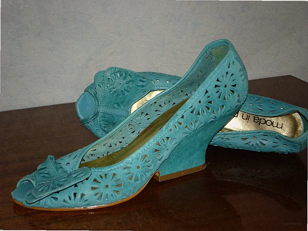 MODAINPELLE Schuhe türkis hellblau Keilabsatz Leder mittelhoher Absatz Größe...