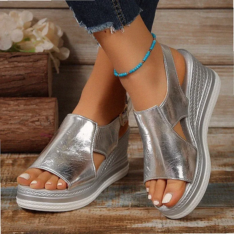 Mode Damen Sommer Strand Sandalen Plateau Schuhe Keilabsatz Peeptoe Damenschuhe