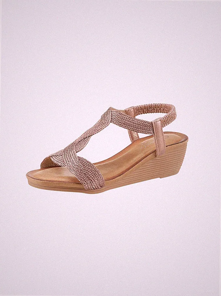 Mode von Heine Damen Schuhe Keil Wedge Sommerschuhe Sandaletten rose NEU