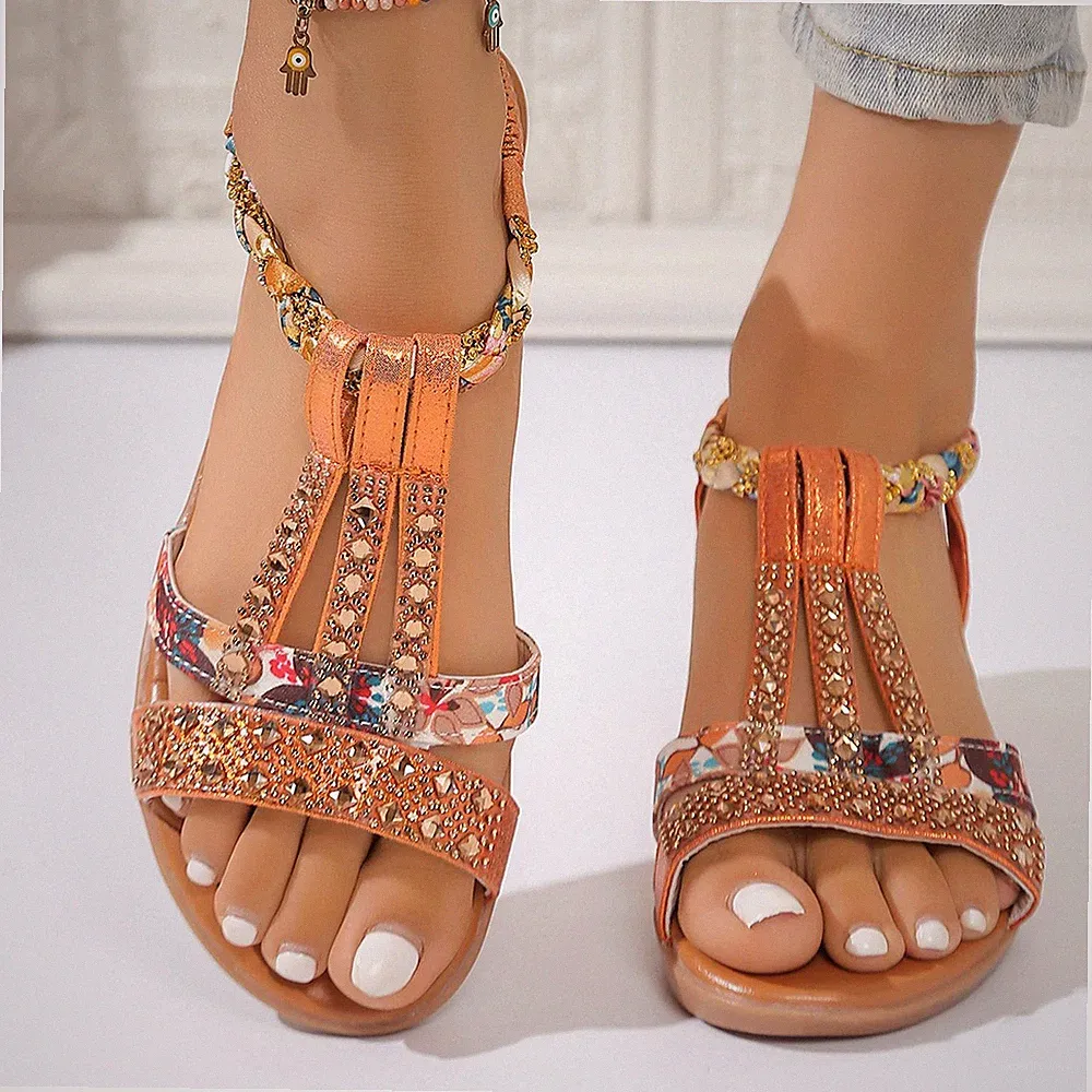Modische Damen-Strandsandalen Fischmund Keilabsatz Freizeit Strass