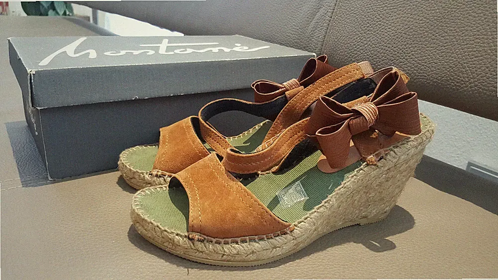 MONTANÉ Spain Gr. 37 Espadrilles Echtleder Sandalen Keilabsatz Pantoletten Wedge