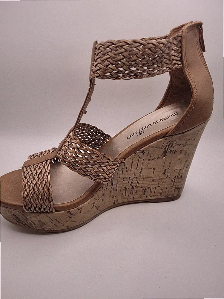 Montego Bay Club T-Strap Wedge Platform Sandals Shoes Zip Backs Size 7.5