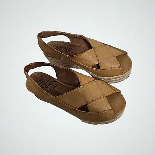 MTNG Ladies Sandals Pumps High Heels Wedge Heel Camel Color Size 6 Real Leather