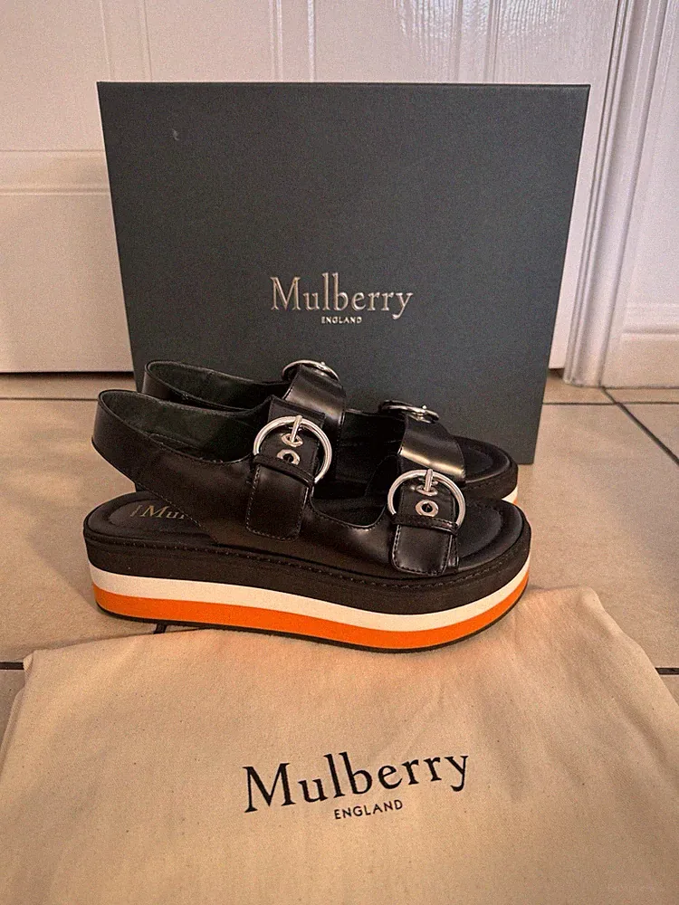 Mulberry Damen-Plateausandalen schwarz hellorange klobig