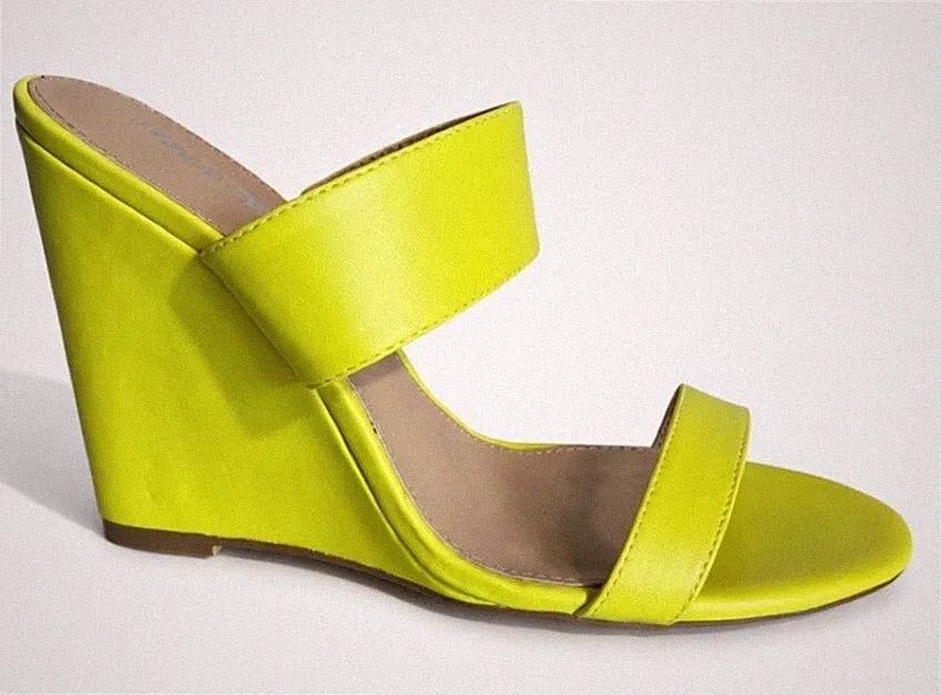 Mules mit Keilabsatz Riemchen High Heels neon gelb Gr. 38