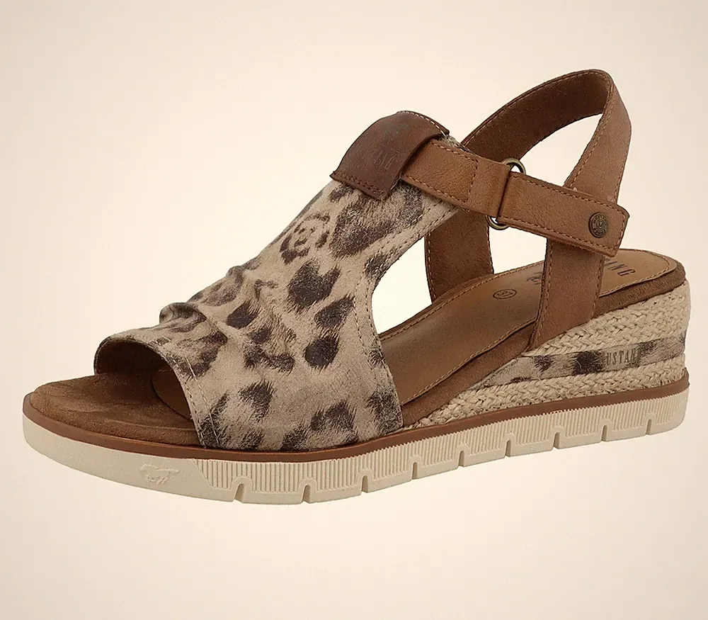 MUSTANG Damen Schuhe Sandalen Sommer Sandaletten Leo Wedges Bastoptik 26M0112007