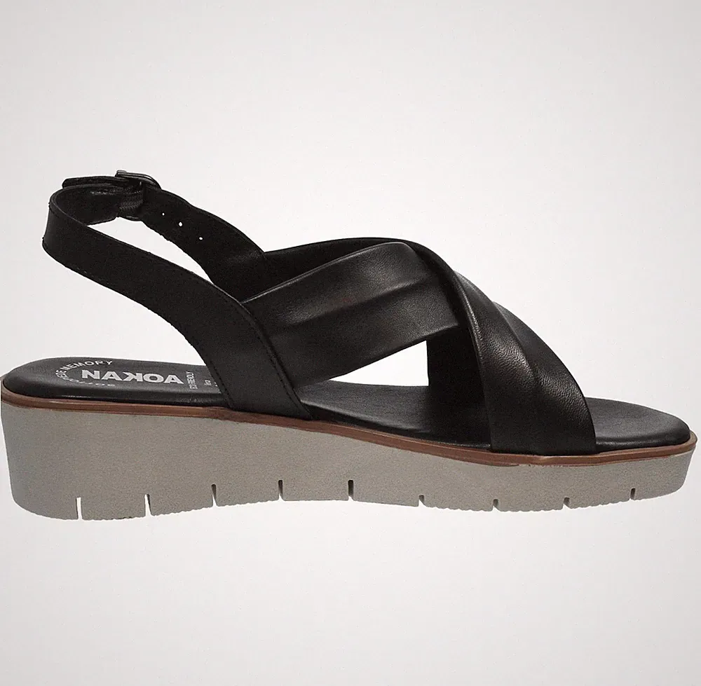 Nakoa Leder Sandalen mit Keilabsatz schwarz - Damen Schuhe Sandalen Keilabsatz und Plateau