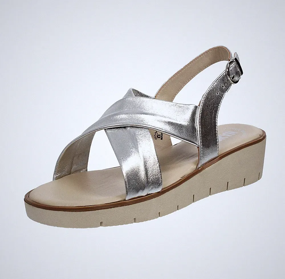 Nakoa Leder Sandalen mit Keilabsatz Silber - Damen Schuhe Sandalen Keilabsatz und Plateau