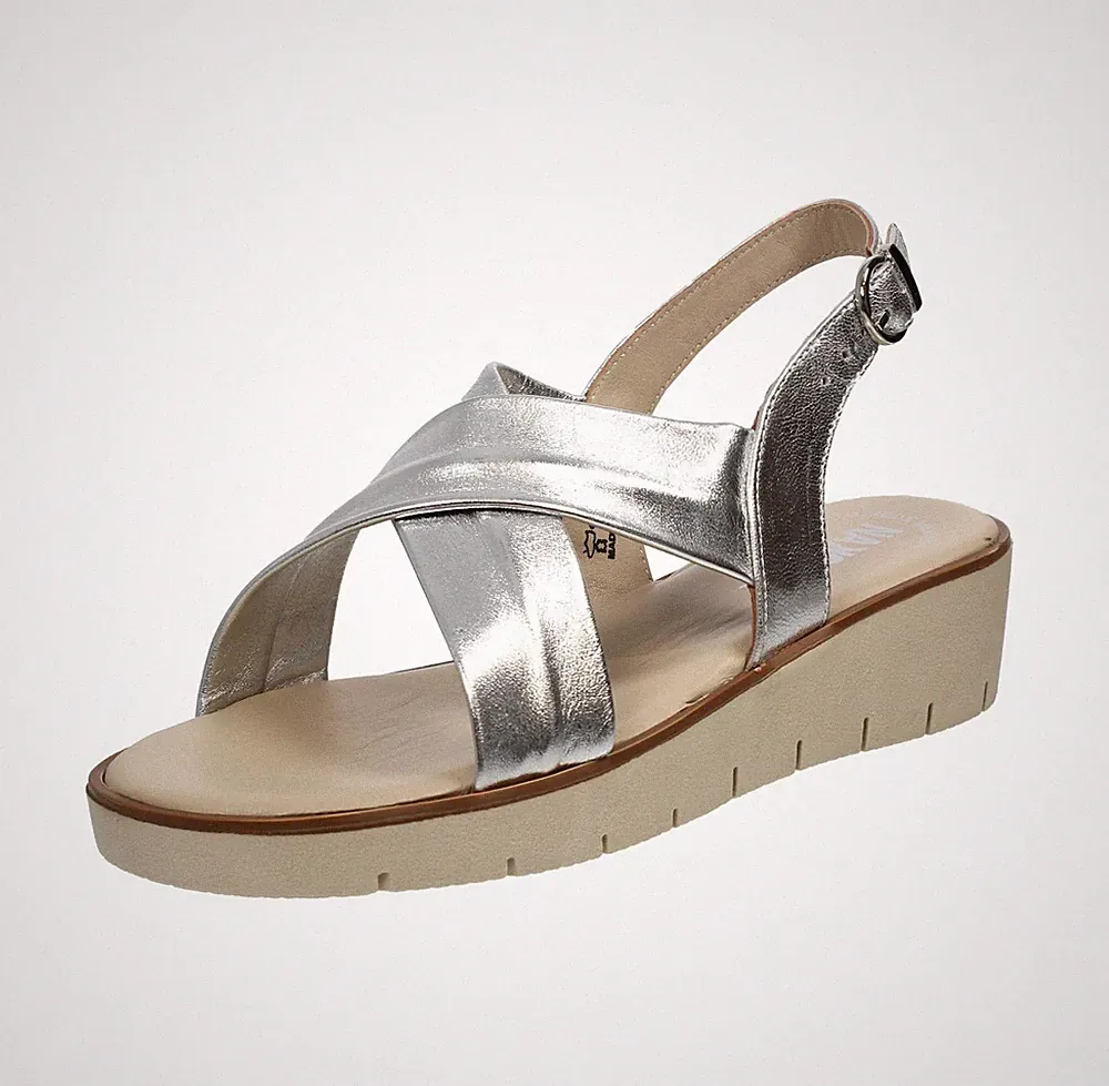 Nakoa Leder Sandalen mit Keilabsatz Silber - Größe 36 Damenschuhe Sandalen