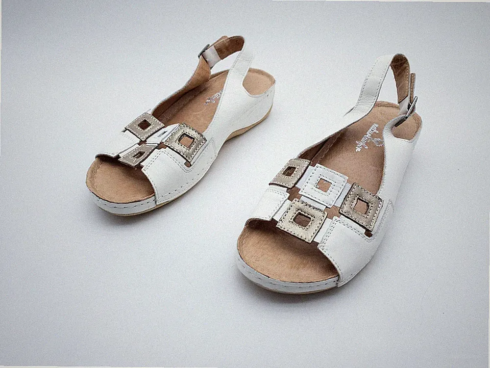 naturläufer Damen Ballerina Slipper Sandale Leder Weiß Gr. 38 EU Art. 40629-10