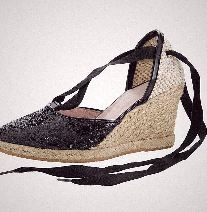 Naturläufer Keilsandale Espadrilles Wedges Sandalette Damen Schuhe schwarz 40 42