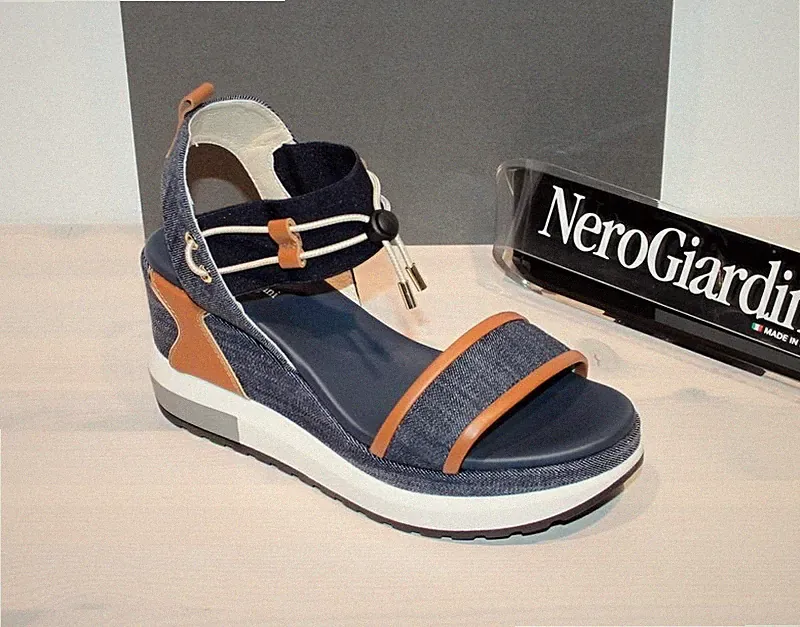 NERO GIARDINI Leder/Jeans-Sandale Plateau Wedges Sandalette -Made in Italy- Neu!