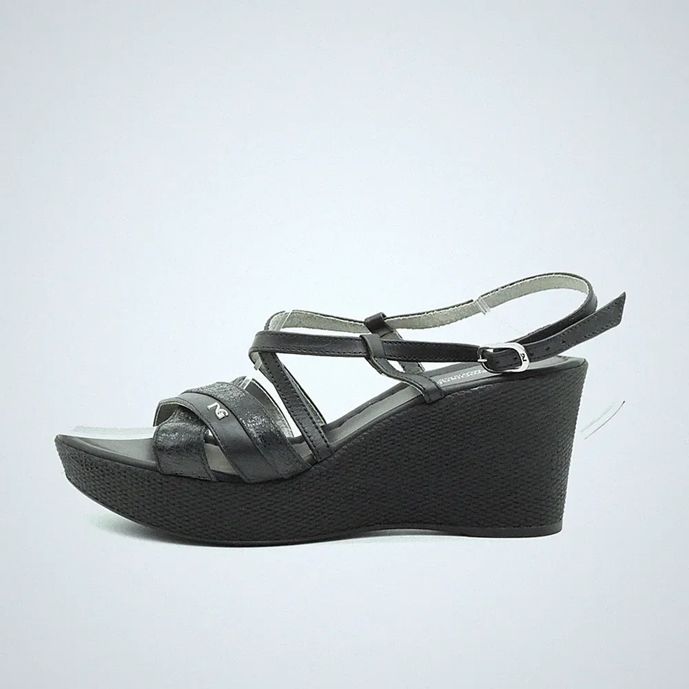 NeroGiardini Damen Sandalen EU 39 Keilsandale Schwarz Verstellbarer Riemen
