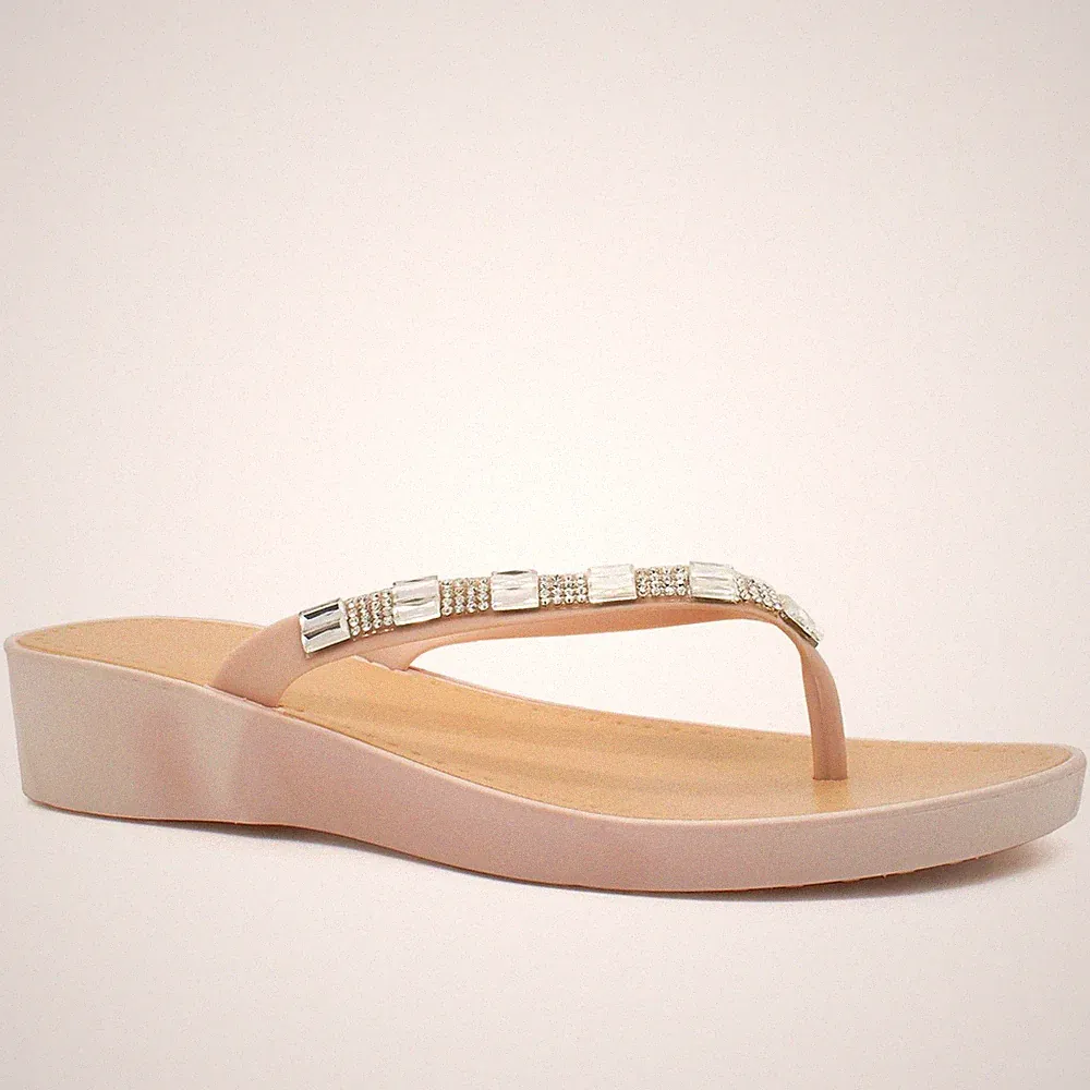 Neu Damen-Sandalen niedriger Keilabsatz Diamant-Flip-Flops Zehensteg Größe 3-8