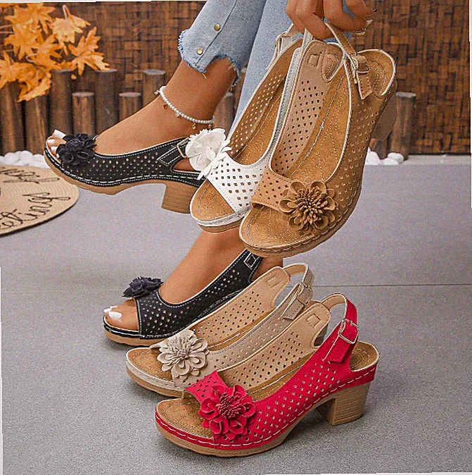 Neu Damen Sommer Riemensandalen Offene Zehen Blockabsatz Bequem Casual