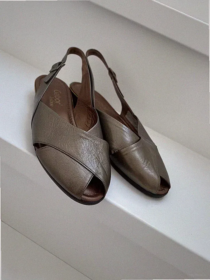 NEU Gabor Fashion Riemchen Sandalen gold echtes Leder Gr. 7 Peeptoe Keilsandalet