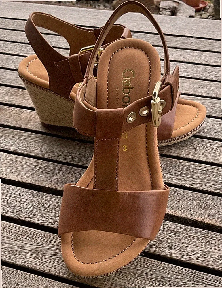 NEU + GABOR Keil Sandale Sandalette Gr. 36 UK 3 braun Absatzhöhe 8 cm Echt-Leder